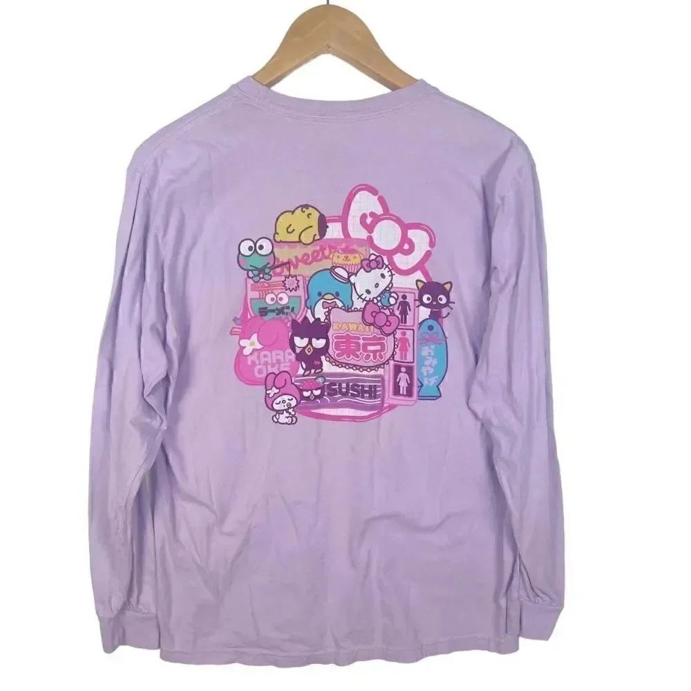 Sanrio x Girl Skateboard Kawaii Long Sleeve Tee Graphic T Shirt Purple Pink sz M